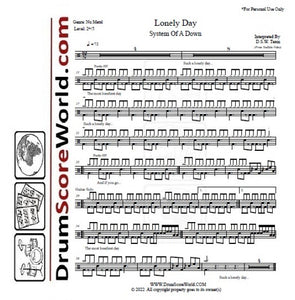 Lonely Day - System of a Down - Full Drum Transcription / Drum Sheet Music - DrumScoreWorld.com