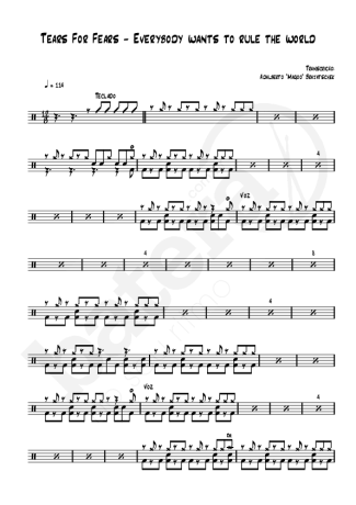 Everybody Wants to Rule the World - Tears for Fears - Full Drum Transcription / Drum Sheet Music - AriaMus.com