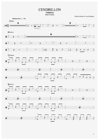 Cendrillon - Téléphone - Full Drum Transcription / Drum Sheet Music - AriaMus.com