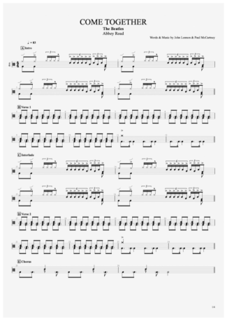 Come Together - The Beatles - Full Drum Transcription / Drum Sheet Music - AriaMus.com