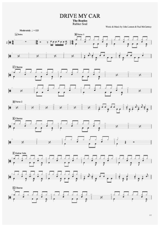 Drive My Car - The Beatles - Full Drum Transcription / Drum Sheet Music - AriaMus.com