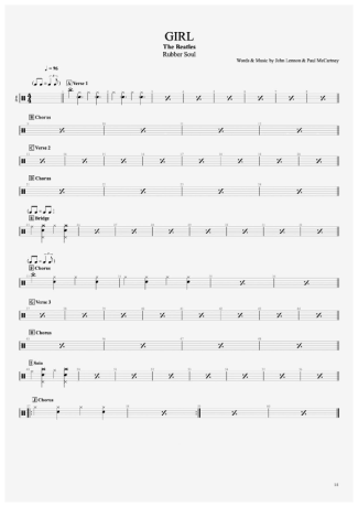 Girl - The Beatles - Full Drum Transcription / Drum Sheet Music - AriaMus.com