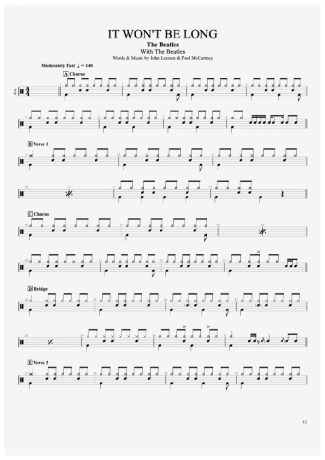 It Won't Be Long - The Beatles - Full Drum Transcription / Drum Sheet Music - AriaMus.com