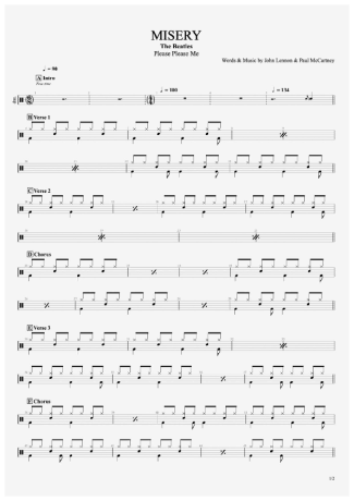 Misery - The Beatles - Full Drum Transcription / Drum Sheet Music - AriaMus.com