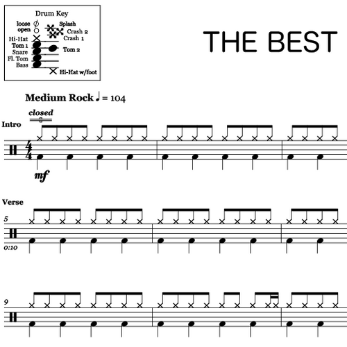 The Best - Tina Turner - Full Drum Transcription / Drum Sheet Music - OnlineDrummer.com