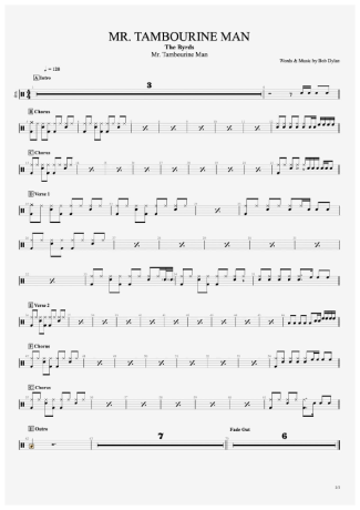 Mr. Tambourine Man - The Byrds - Full Drum Transcription / Drum Sheet Music - AriaMus.com