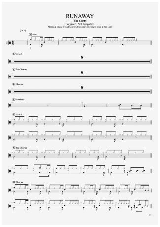 Runaway - The Corrs - Full Drum Transcription / Drum Sheet Music - AriaMus.com
