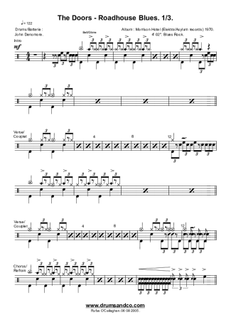 Roadhouse Blues - The Doors - Full Drum Transcription / Drum Sheet Music - AriaMus.com