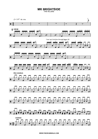 Mr. Brightside - The Killers - Full Drum Transcription / Drum Sheet Music - AriaMus.com