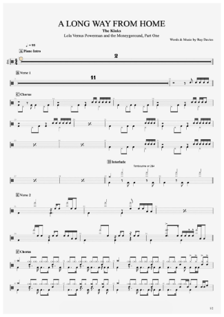 A Long Way from Home - The Kinks - Full Drum Transcription / Drum Sheet Music - AriaMus.com