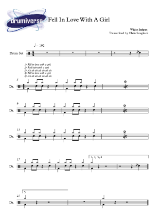 Fell in Love with a Girl - The White Stripes - Full Drum Transcription / Drum Sheet Music - AriaMus.com