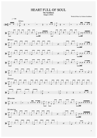 Heart Full of Soul - The Yardbirds - Full Drum Transcription / Drum Sheet Music - AriaMus.com
