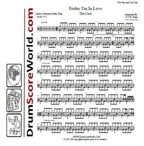 Friday I'm in Love - The Cure - Full Drum Transcription / Drum Sheet Music - DrumScoreWorld.com