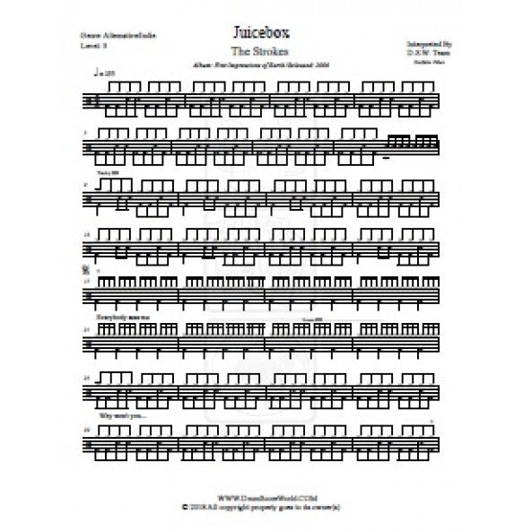 Juicebox - The Strokes - Full Drum Transcription / Drum Sheet Music - DrumScoreWorld.com