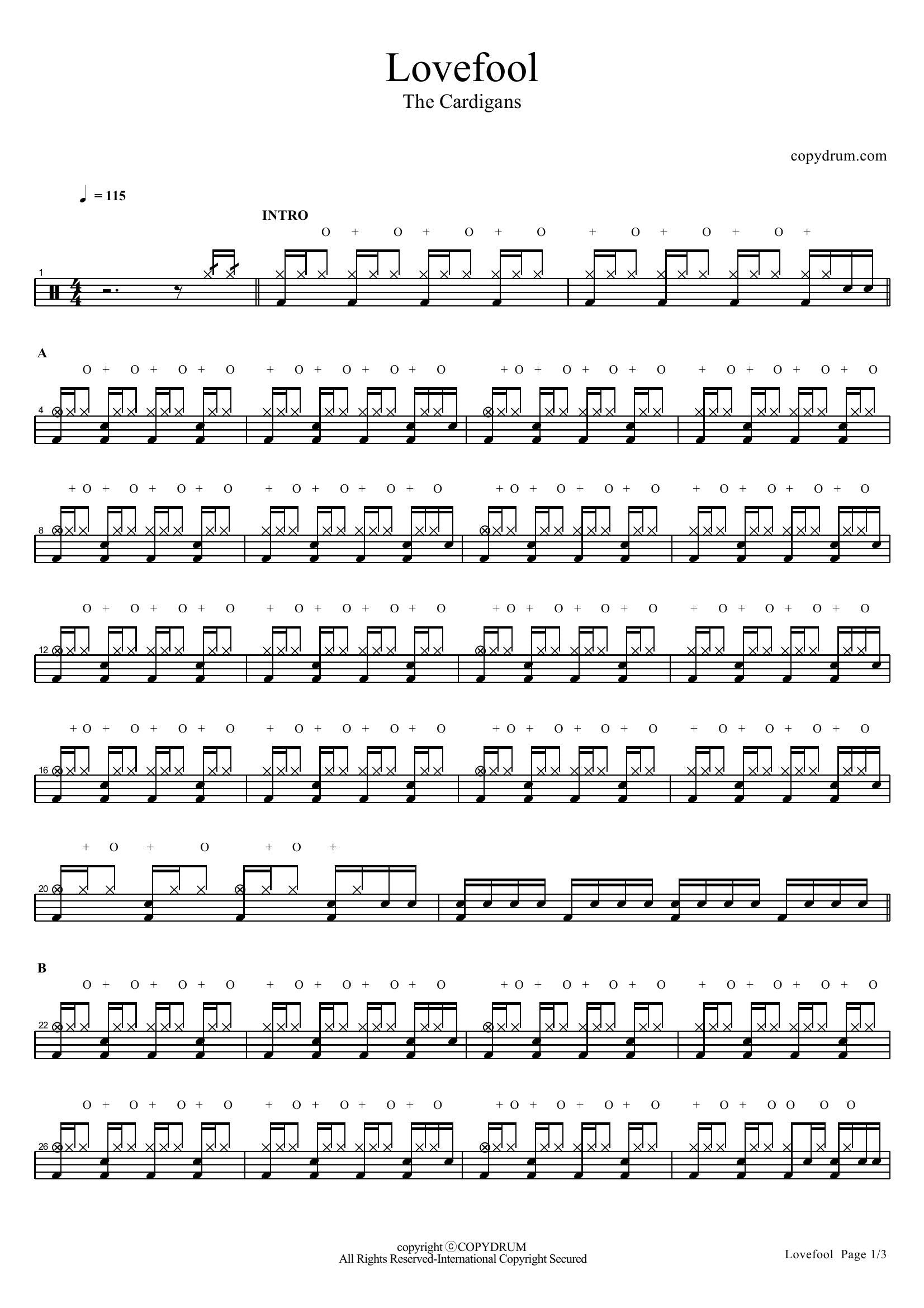 Lovefool - The Cardigans - Full Drum Transcription / Drum Sheet Music ...