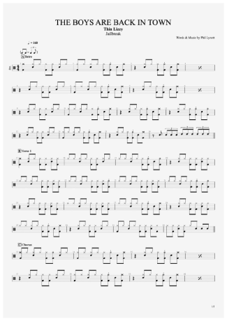 The Boys Are Back in Town - Thin Lizzy - Full Drum Transcription / Drum Sheet Music - AriaMus.com