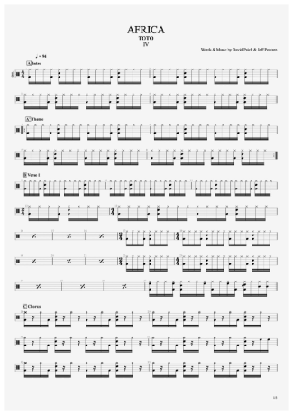 Africa - Toto - Drum Sheet Music - AriaMus.com – DrumSetSheetMusic