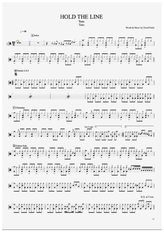 Hold the Line - Toto - Full Drum Transcription / Drum Sheet Music - AriaMus.com