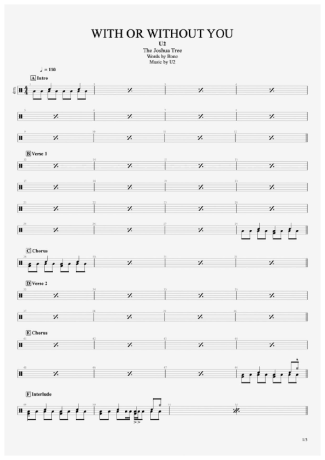 With or Without You - U2 (The Band) - Full Drum Transcription / Drum Sheet Music - AriaMus.com