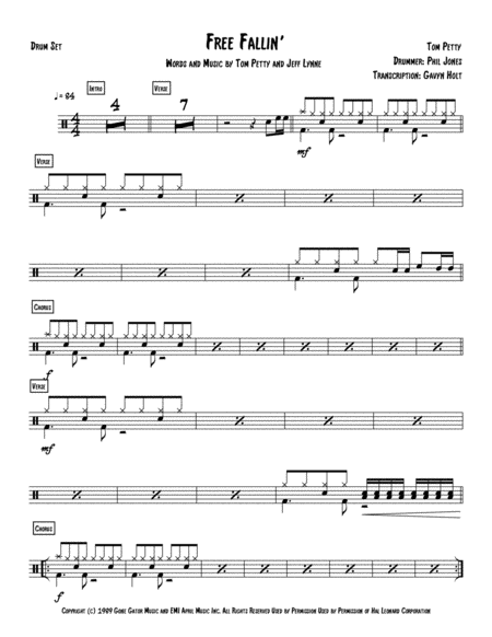 Free Fallin' - John Mayer - Full Drum Transcription / Drum Sheet Music - SheetMusicDirect D