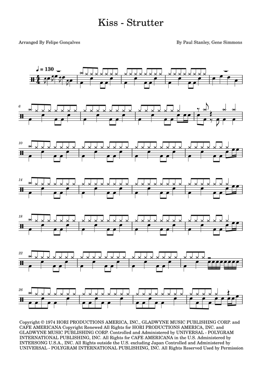 Strutter - Kiss - Drum Sheet Music - SheetMusicDirect.com (Gene Simmons ...