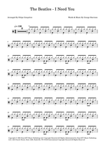 I Need You - The Beatles drum sheet music