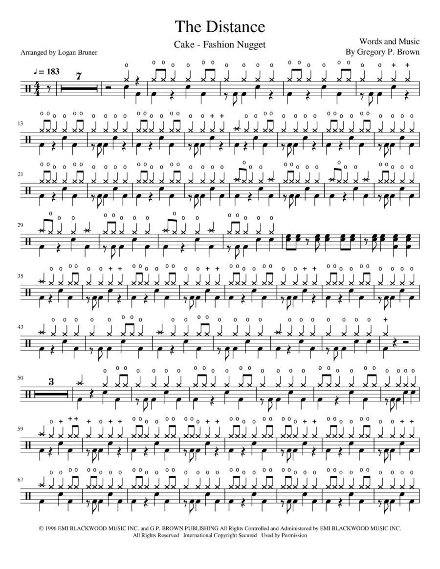 The Distance - Cake - Drum Sheet Music - SheetMusicDirect.com (Logan ...