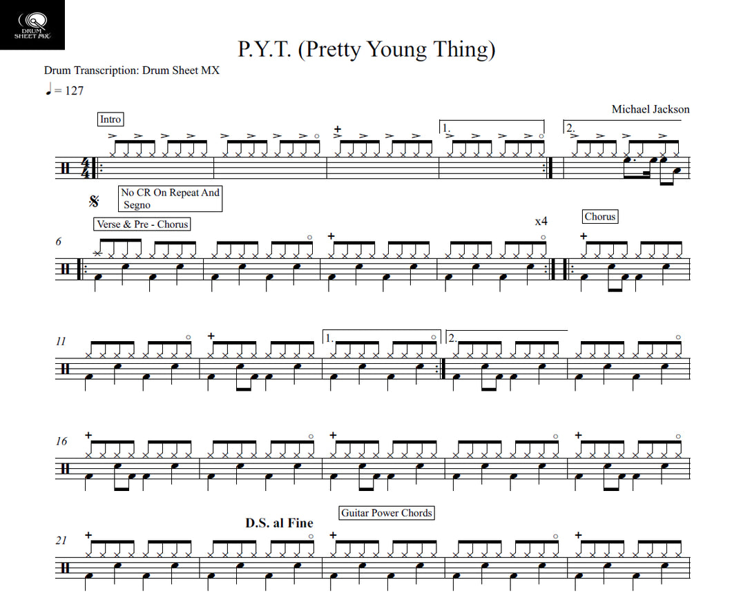 P.Y.T. (Pretty Young Thing) - Michael Jackson - Full Drum Transcription / Drum Sheet Music - Drum Sheet MX