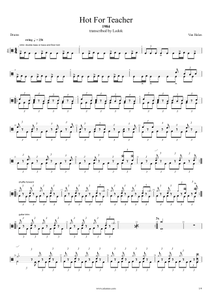Hot for Teacher - Van Halen - Full Drum Transcription / Drum Sheet Music - AriaMus.com