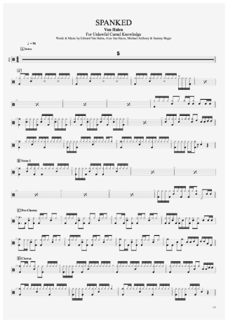 Spanked - Van Halen - Full Drum Transcription / Drum Sheet Music - AriaMus.com