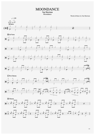 Moondance - Van Morrison - Full Drum Transcription / Drum Sheet Music - AriaMus.com