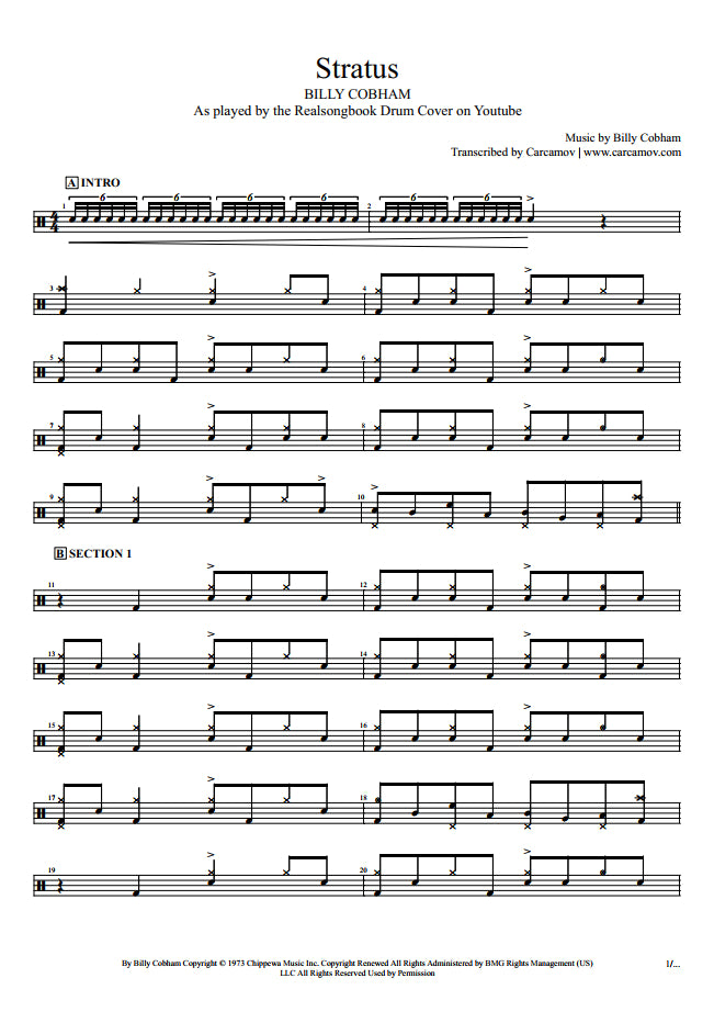 Stratus - Billy Cobham - Drum Sheet Music - Realsongbook ...