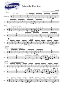 Island in the Sun - Weezer - Full Drum Transcription / Drum Sheet Music - AriaMus.com