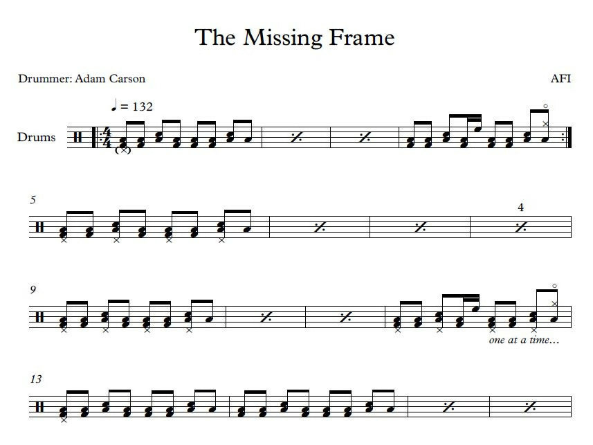 The Missing Frame - AFI - Drum Sheet Music - Franki Bio – DrumSetSheetMusic