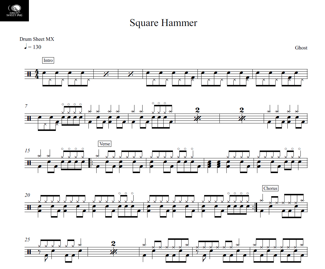 Square Hammer - Ghost - Drum Sheet Music - Drum Sheet MX ...