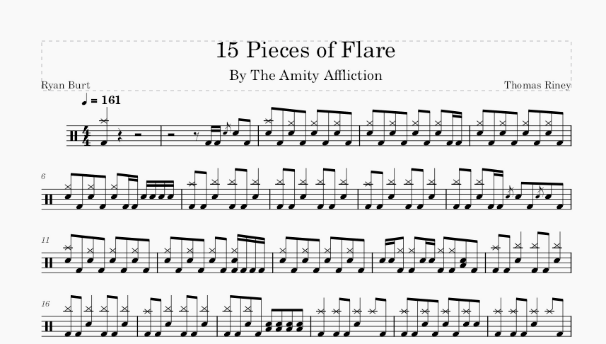 15 Pieces of Flare - The Amity Affliction - Drum Sheet Music - Thomas ...