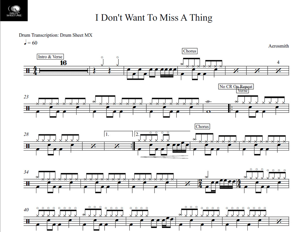 I Don't Want to Miss a Thing - Aerosmith - Full Drum Transcription / Drum Sheet Music - Drum Sheet MX