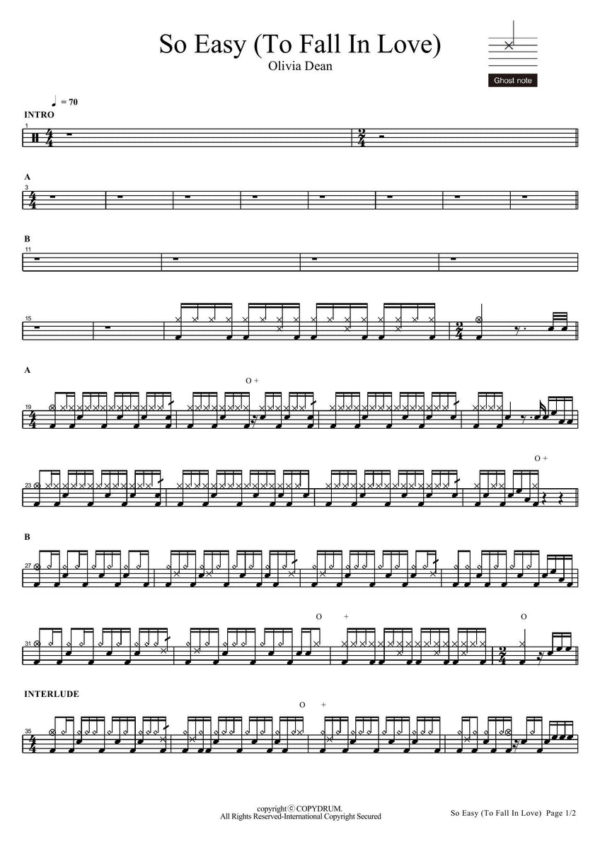 So Easy (To Fall in Love) - Olivia Dean - Drum Sheet Music - COPYDRUM ...