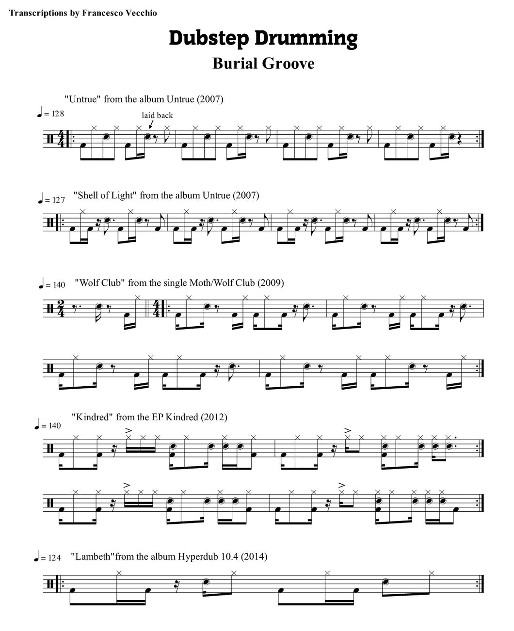 Kindred - Burial - Collection of Drum Transcriptions / Drum Sheet Music - FrancisDrummingBlog.com