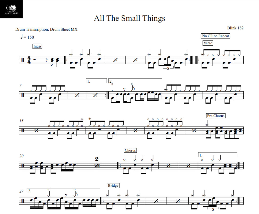 All the Small Things - Blink 182 - Full Drum Transcription / Drum Sheet Music - Drum Sheet MX