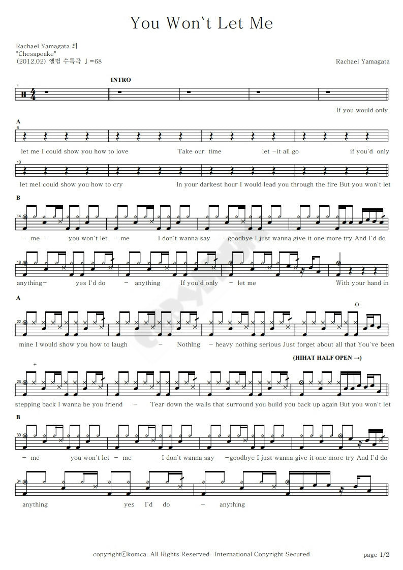 You Won T Let Me Rachael Yamagata Drum Sheet Music Copydrum