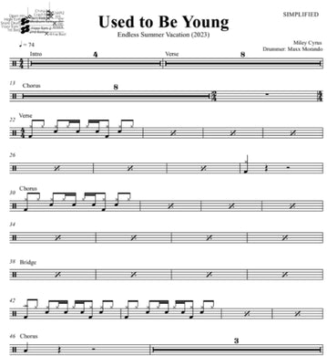Used to Be Young - Miley Cyrus - Simplified Drum Transcription / Drum Sheet Music - DrumSetSheetMusic.com