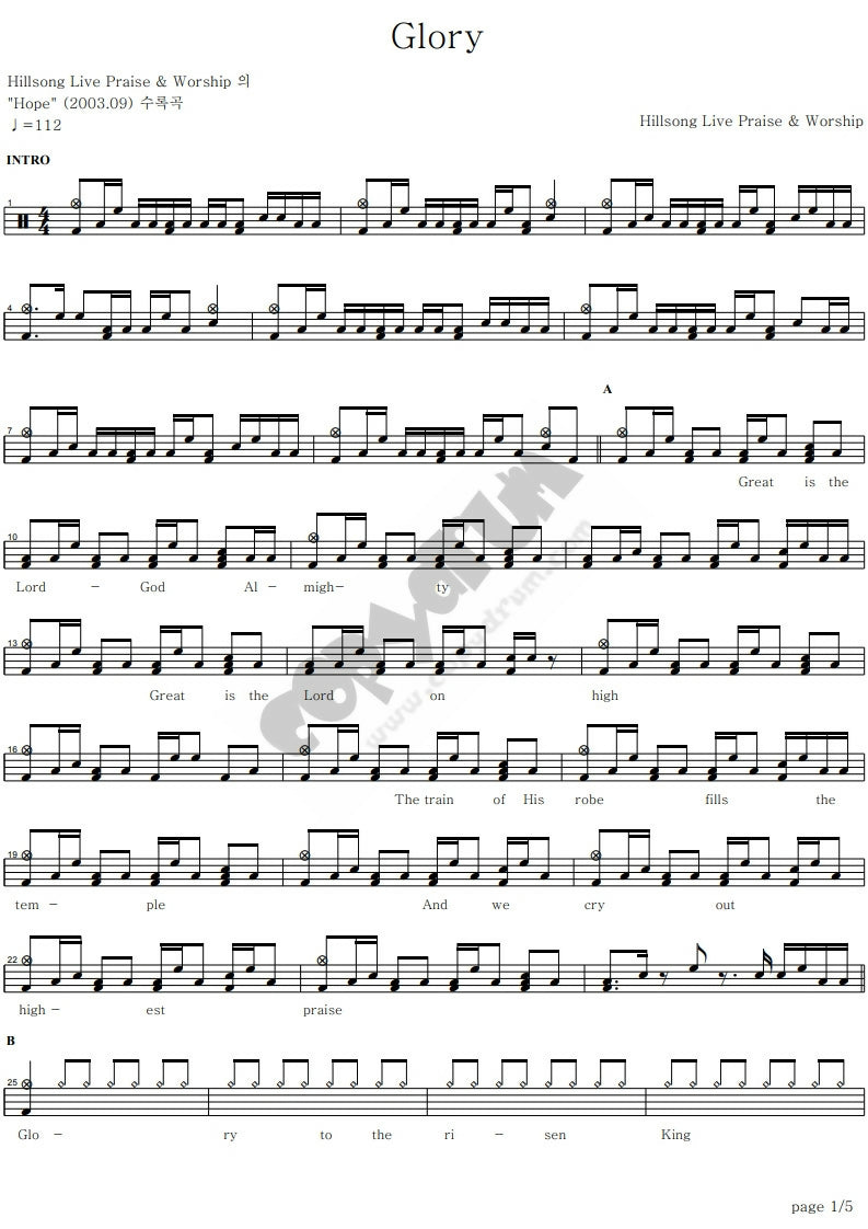 Glory (Live) - Hillsong Worship - Drum Sheet Music - COPYDRUM ...