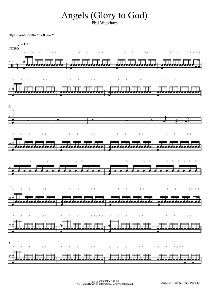 Angels (Glory to God) - Phil Wickham - Drum Sheet Music - COPYDRUM ...