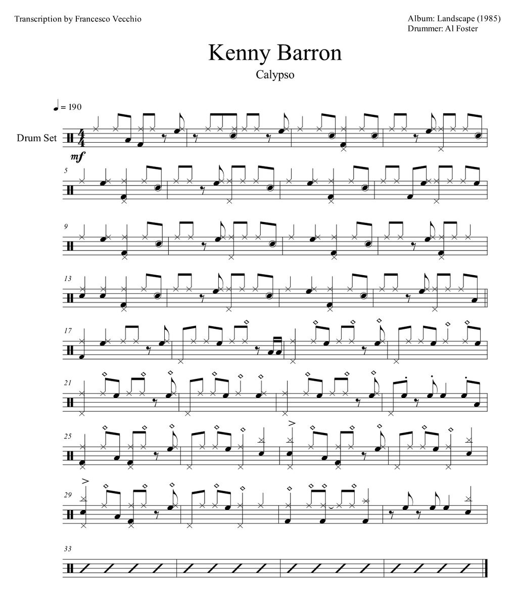 Calypso Kenny Barron Drum Sheet Music