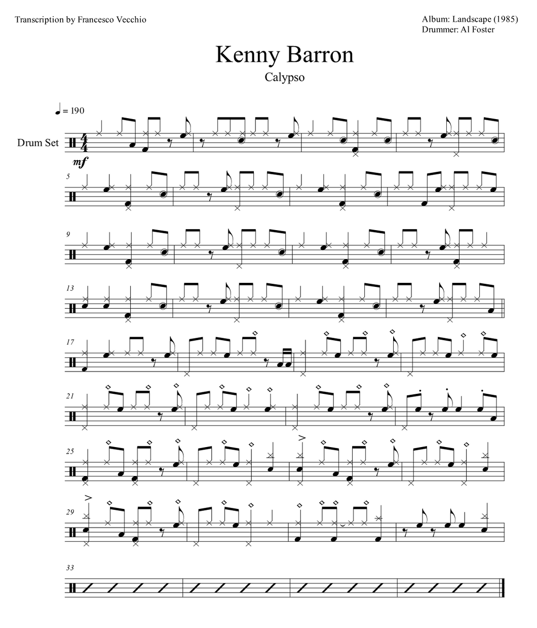 Calypso - Kenny Barron - Selection Drum Transcription / Drum Sheet Music - FrancisDrummingBlog.com
