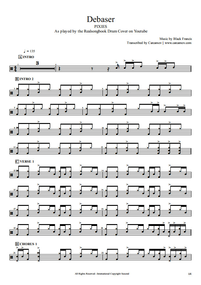 Debaser - Pixies - Drum Sheet Music - Realsongbook – DrumSetSheetMusic