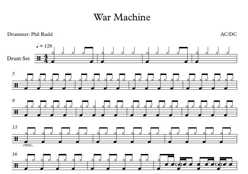 War Machine - AC/DC - Drum Sheet Music - Franki Bio – DrumSetSheetMusic