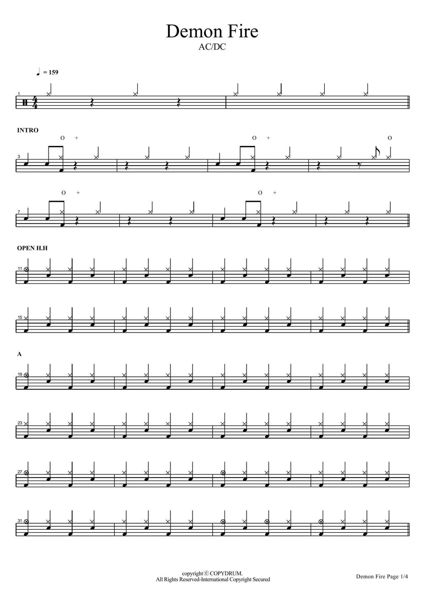 Demon Fire - AC/DC - Full Drum Transcription / Drum Sheet Music - COPY ...