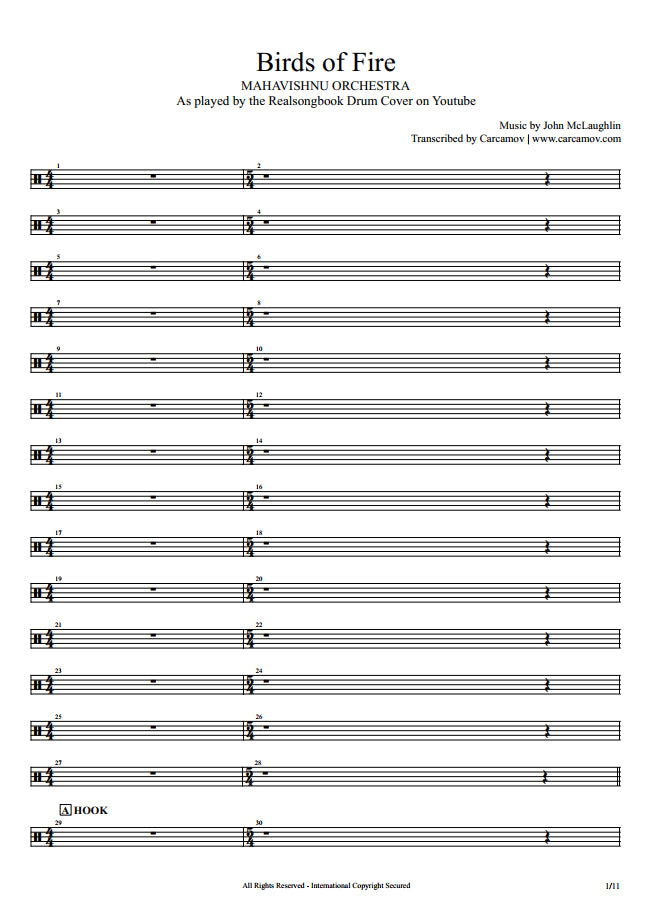 Birds of Fire - Mahavishnu Orchestra - Full Drum Transcription / Drum Sheet Music - Realsongbook